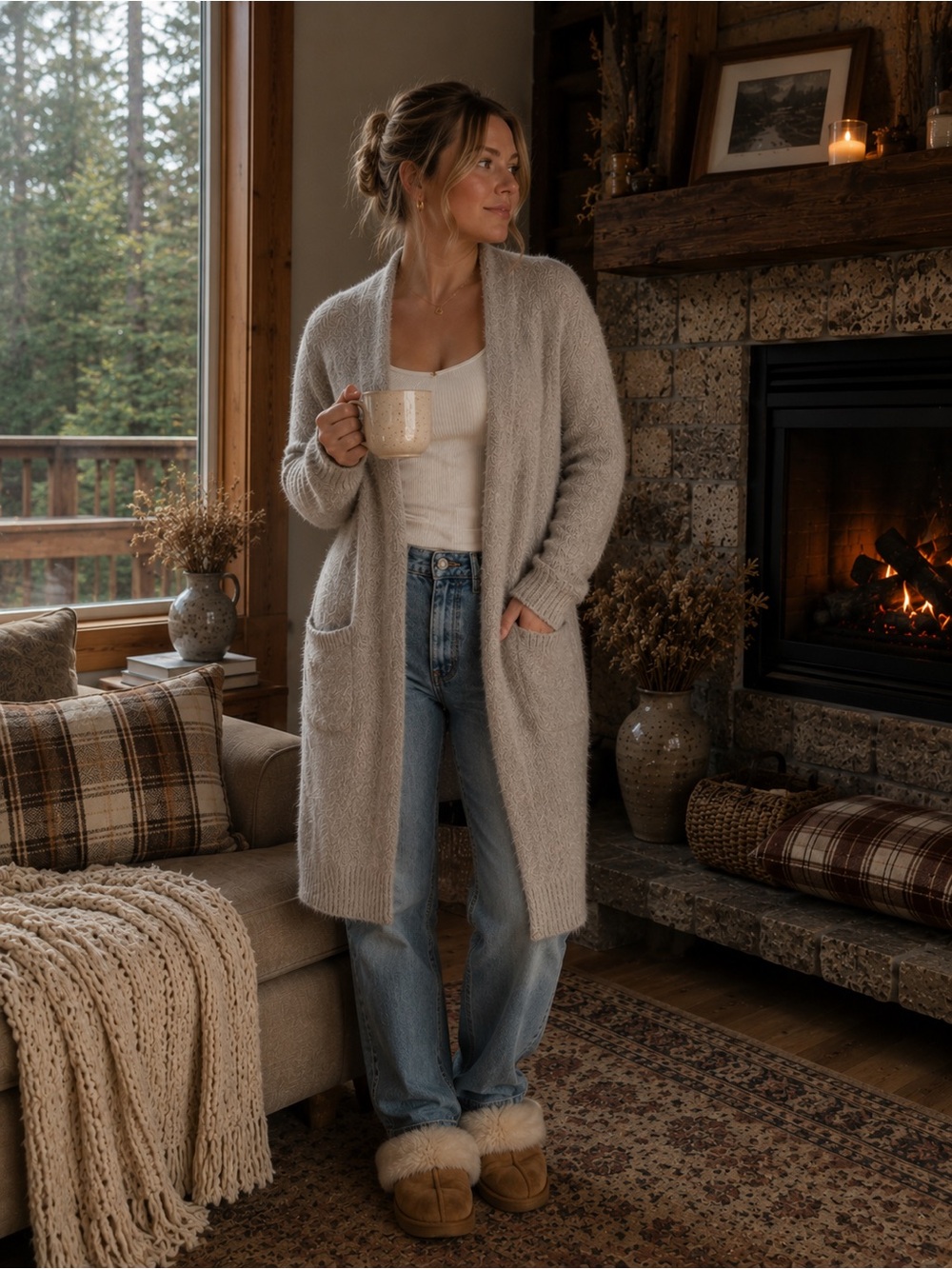 Rachel Zoe XL Long Open Front Cardigan Gray Cozy Minimalist Quiet Luxury Soft